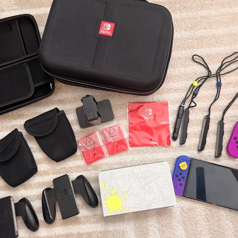 Nintendo Switch with Purple and Yellow Joy-Con Controllers